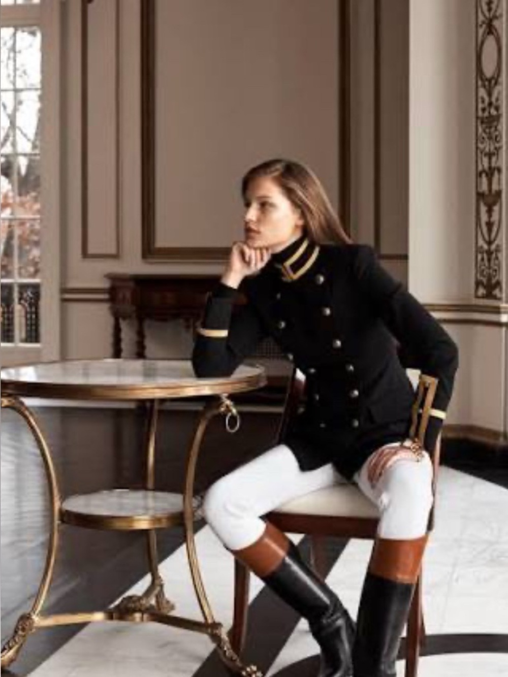 Ralph Lauren Black Leather Over-the-Knee Boots with Brown Cuff